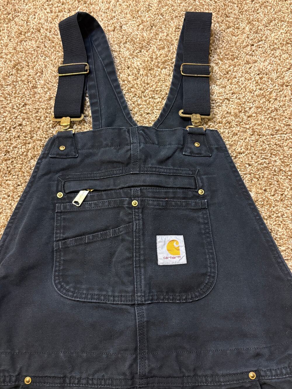 Vintage Carhartt Double Knee Utility Bib Overalls Mens Size 34x32 Black Y2K